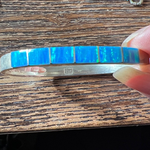 Vintage Mexico Blue Opal collar necklace & 925 blue opal hinged bracelet - Picture 9 of 13